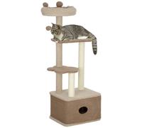 PawHut Árbol Rascador para Gatos Altura 133 cm Árbol Torre para Gatos con Nido Plataformas Bola Colgante y Poste de Yute Café