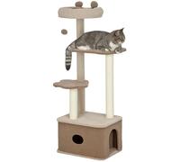 PawHut Árbol Rascador para Gatos Altura 133 cm Árbol para Gatos Torre para Gatos con Nido Plataformas Bola Colgante y Poste de Yute Café