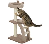 PawHut Árbol Rascador para Gatos Altura 88 cm Árbol para Gatos Torre para Gatos con Nido Plataformas Bola Colgante Escalera y Poste de Sisal Café