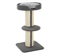 PawHut Árbol Rascador para Gatos de 3 Niveles con Nido y Poste de Sisal 45x45x91 cm Gris