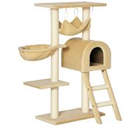PawHut Árbol Rascador para Gatos Altura 98 cm Torre Escalador con Cueva Cesta Hamaca Escalera Plataformas y Postes Rascadores de Sisal Natural 54x29,5x98 cm Beige
