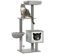 PawHut Árbol Rascador para Gatos, Árbol para Gatos 126 cm, Torre Escalador con Plataformas, Hamaca, Cueva, Cama, Postes de Sisal, Bolas y Cojines