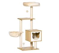 PawHut Árbol Rascador para Gatos con Plataforma Hamaca Caseta Cama Postes 48x40x126 cm Beige Aosom España