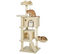 PawHut Árbol Rascador para Gatos, Árbol para Gatos 140 cm, Torre Escalador con Múltiples Plataformas, Cama, 2 Cuevas, Hamaca, Escalera, Postes de Sisal, Bolas para Jugar, Beige
