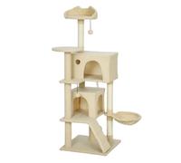 Pawhut árbol rascador para gatos, árbol para gatos 140 cm, torre escalador con múltiples plataformas, cama, 2 cuevas, hamaca, escalera, postes de sisal, bolas para jugar, beige