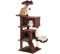 PawHut Árbol Rascador para Gatos, Árbol para Gatos 140 cm, Torre Escalador con Múltiples Plataformas, Cama, 2 Cuevas, Hamaca, Escalera, Postes de Sisal, Bolas para Jugar, Marrón