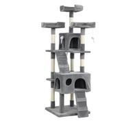 Pawhut árbol rascador para gatos, árbol para gatos 153 cm, torre escalador con 2 cuevas, 3 camas, 2 rampas, postes de sisal, 2 ratones colgantes, gris