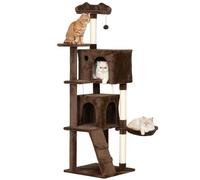 PawHut Árbol Rascador para Gatos, Árbol para Gatos 160 cm, Torre Escalador con Múltiples Plataformas, Cama, 2 Cuevas, Hamaca, Escalera, Postes de Sisal, Bolas para Jugar, Marrón