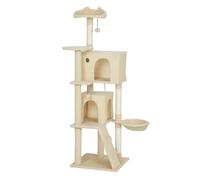 PawHut Árbol Rascador para Gatos, Árbol para Gatos 160 cm, Torre Escalador con Múltiples Plataformas, Cama, 2 Cuevas, Hamaca, Escalera, Postes de Sisal, Bolas para Jugar, Beige