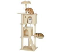 PawHut Árbol Rascador para Gatos, Árbol para Gatos 160 cm, Torre Escalador con Múltiples Plataformas, Cama, 2 Cuevas, Hamaca, Escalera, Postes de Sisal, Bolas para Jugar, Beige