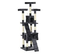 PawHut Árbol Rascador para Gatos, Árbol para Gatos 173 cm, Torre Escalador con 2 Cuevas, 3 Camas, 2 Rampas, Postes de Sisal, 2 Ratones Colgantes, Gris Oscuro