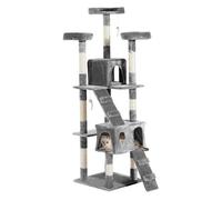 PawHut Árbol Rascador Grande para Gatos con Múltiples Niveles Cuevas Escaleras Juguetes Colgantes y Camas de Sisal 50x50x170 cm Gris Aosom España