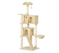 Pawhut árbol rascador para gatos, árbol para gatos 180 cm, torre escalador con múltiples plataformas, cama, 2 cuevas, hamaca, escalera, postes de sisal, bolas para jugar, beige 56 cm
