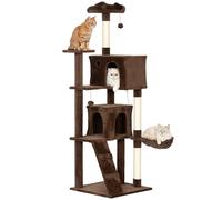 PawHut Árbol Rascador para Gatos, Árbol para Gatos 180 cm, Torre Escalador con Múltiples Plataformas, Cama, 2 Cuevas, Hamaca, Escalera, Postes de Sisal, Bolas para Jugar, Marrón