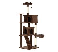 Pawhut árbol rascador para gatos, árbol para gatos 180 cm, torre escalador con múltiples plataformas, cama, 2 cuevas, hamaca, escalera, postes de sisal, bolas para jugar, marrón