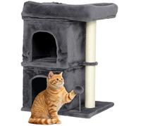PawHut Árbol Rascador para Gatos, Árbol para Gatos 66 cm, Torre Escalador con Cama, 2 Cuevas, Poste de Sisal, Bola para Jugar, Gris Oscuro