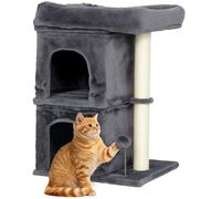 PawHut Árbol Rascador para Gatos, Árbol para Gatos 66 cm, Torre Escalador con Cama, 2 Cuevas, Poste de Sisal, Bola para Jugar, Gris Oscuro