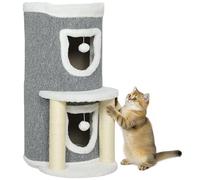 PawHut Árbol Rascador para Gatos, Árbol para Gatos 76 cm, Torre Escalador con Cama, 2 Cuevas, Postes de Sisal, Alfombra de Rascado, Bolas para Jugar, Gris