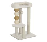 PawHut Árbol Rascador para Gatos Altura 76 cm Con Revestimiento de Borreguillo Plataformas Bola Colgante y Poste de Yute Beige