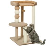PawHut Árbol Rascador para Gatos, Árbol para Gatos 86 cm, Torre Escalador con Cama, Plataforma de Salto, Postes de Yute y Bolas de Juguete, Marrón y Beige