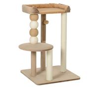 PawHut Árbol Rascador para Gatos, Árbol para Gatos 86 cm, Torre Escalador con Cama, Plataforma de Salto, Postes de Yute y Bolas de Juguete, Marrón y Beige