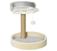 PawHut Árbol Rascador para Gatos, Árbol para Gatos, Altura 44 cm, Torre de Escalada con 2 Camas, Poste de Yute, Juguete Colgante, Gris Claro
