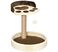 PawHut Árbol Rascador para Gatos, Árbol para Gatos, Altura 44 cm, Torre de Escalada con 2 Camas, Poste de Yute, Juguete Colgante, Marrón
