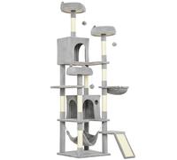PawHut Árbol Rascador para Gatos con Escalera, 2 Hamacas, 3 Perchas, 2 Casetas y 3 Plataformas, 48x48x192 cm, Gris y Crema Aosom España