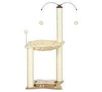 PawHut Árbol Rascador para Gatos con Hamaca Postes de Sisal Bolas Colgantes Múltiples Juegos 53,5x53,5x90 cm Beige Aosom España