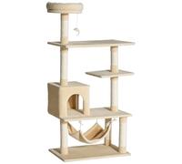 PawHut Árbol Rascador para Gatos con Múltiples Plataformas Juguete Colgante Cueva Espaciosa Hamaca Suave Postes Rascadores para Gatos Dormir y Jugar 70x40x152 cm Beige