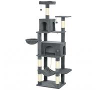 PawHut Árbol Rascador para Gatos con Plataforma Torre Escalador para Gatos con Cama Cuevas Postes de Sisal 60x48x202 cm Gris
