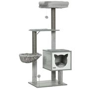 PawHut Árbol Rascador para Gatos con Plataforma Torre Escalador para Gatos con Hamaca Caseta Cama Postes 48x40x126 cm Gris