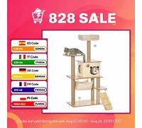 PawHut Árbol Rascador para Gatos con Plataformas Hamaca Escalera Cueva 60x40x130 Beige