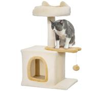 PawHut Árbol rascador para gatos con soporte y casita, torre para gatos de aglomerado, felpa, algodón PP y sisal, 40 x 30 x 72 cm, beige y amarillo
