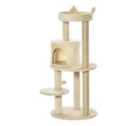 PawHut Árbol Rascador para Gatos de 104 cm Rascador para Gatos con Plataformas Refugio Postes de Sisal y Bola Colgante 48x48x104 cm Crema