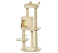 PawHut Árbol Rascador para Gatos de 104 cm Rascador para Gatos con Plataformas Refugio Postes de Sisal y Bola Colgante 48x48x104 cm Crema