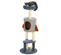 PawHut Árbol Rascador para Gatos 116 cm Tipo de Cohete Torre para Gatos con Postes Cama Cueva Juguete Estrella Ø44x116 cm Azul