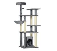 PawHut Árbol Rascador para Gatos de 144 cm Torre para Gatos con 4 Formas Postes para Rascar Cama Cueva Plataformas Hamaca y Bolas Colgantes 49x49x144 cm Gris