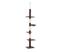 PawHut Árbol para Gatos de Suelo a Techo de 230-260 cm Torre para Gatos con Altura Ajustable Plataformas Hamaca y Postes de Sisal Marrón