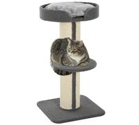 PawHut Árbol Rascador para Gatos de 3 Niveles con Nido y Poste de Sisal 45x45x91 cm Gris