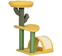 PawHut Árbol Rascador para Gatos de 72 cm Torre para Gatos Centro de Actividades para Gatitos con Cama Poste de Sisal Rascadora Curva y Bola Colgante 40x35x72 cm Amarillo