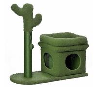 PawHut Árbol Rascador para Gatos Diseño de Cactus Altura 67 cm Torre para Gatos con Cama Caseta de Felpa Poste de Sisal y Bola Colgante 68x30x67 cm Verde