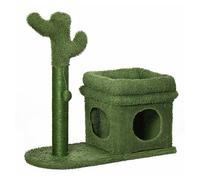 PawHut Árbol Rascador para Gatos Diseño de Cactus Altura 67 cm Torre para Gatos con Cama Caseta de Felpa Poste de Sisal y Bola Colgante 68x30x67 cm Verde