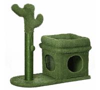PawHut Árbol Rascador para Gatos Diseño de Cactus Altura 67 cm Torre para Gatos con Cama Caseta de Felpa Poste de Sisal y Bola Colgante 68x30x67 cm Verde