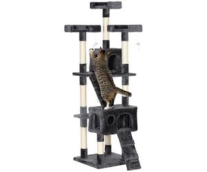 PawHut Árbol Rascador para Gatos Grande 50x50x170 cm con Múltiples Niveles con Cuevas Escaleras Juguetes Colgantes Camas Centro Actividades Sisal Gris