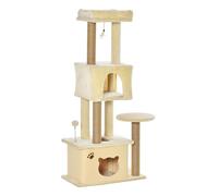 PawHut Centro de Actividades para Gatos con Plataformas Cuevas de Felpa Suave Postes Rascadores 60x34x136 cm Beige Aosom España