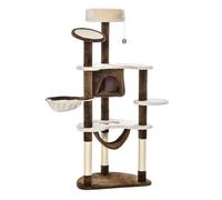 PawHut Árbol Rascador para Gatos Grande 65x50x153 cm Torre para Gatos Centro de Actividades con Múltiples Plataforma Poste Hamaca Bolas de Juguete y Cueva Marrón