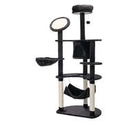 PawHut Árbol Rascador Grande para Gatos 153 cm con Cueva Hamacas Tablero Postes de Sisal y Bola Colgante Juego y Descanso Gris Oscuro Aosom España