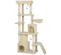 PawHut Árbol Rascador para Gatos Grande Altura 170 cm con 7 Postes 1 Túnel 3 Plataformas 2 Cuevas 1 Hamaca Beige