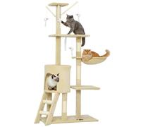 PawHut Árbol Rascador para Gatos Grande, Árbol para Gatos, Altura 134 cm, Torre de Escalada con 6 Postes de Sisal, 3 Plataformas, 1 Cueva, 1 Hamaca, 1 Escalera, 4 Juguetes Colgantes, Beige